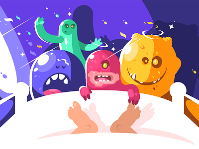 Cute monsters bizarre character cute flat funny illustration kit8 monster night sleeping tickle vector