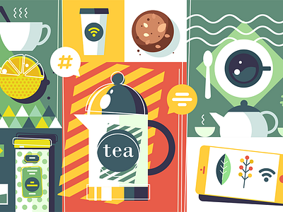 Tea time background beverage breakfast drink flat illustration kit8 tea teapot time vector vintage