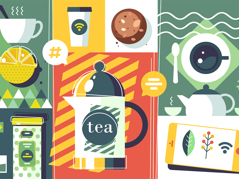 Tea time background drink breakfast time vintage beverage teapot tea illustration vector flat kit8