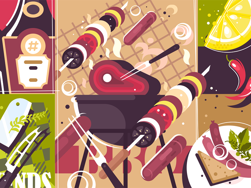 Barbecue background background barbecue bbq flat food grill illustration kit8 meat vector