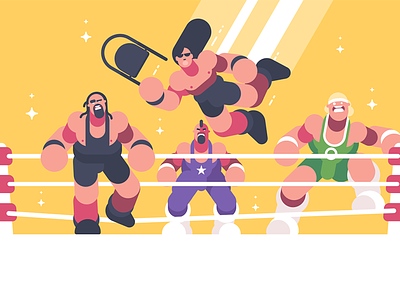 Strong wrestlers in ring character fighter flat illustration kit8 ring show sport strong vector wrestler