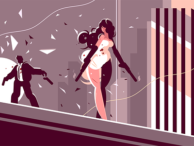 Attractive girl spy with gun agent character enemy flat girl gun illustration kit8 shoot spy vector