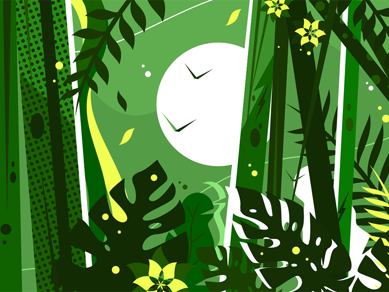 Green jungle background leaves branches forest tree background nature jungle illustration vector flat kit8