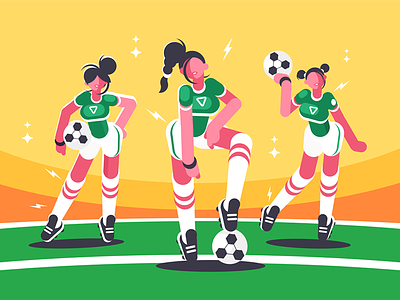Football woman team ball character flat football game illustration kit8 soccer sport team vector woman