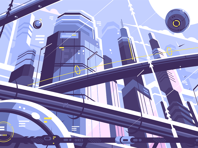 City metropolis of future hyperloop skyscrapers future metropolis city kit8 flat vector illustration