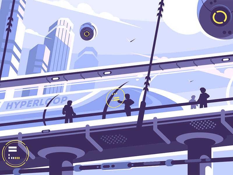 Hyperloop future public transport train tunnel suspended transport public future hyperloop kit8 flat vector illustration