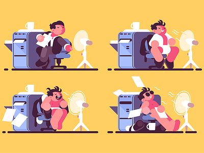 Man in office cooled by fan air character cool enjoys fan flat illustration kit8 man office vector worker