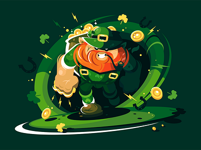 Angry leprechaun with gold angry character clothes fairy tale flat gnome gold green illustration kit8 leprechaun vector