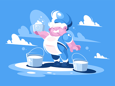 Cheerful milkman bucket character cheerful cream dairy flat illustration kit8 milk milkman product vector