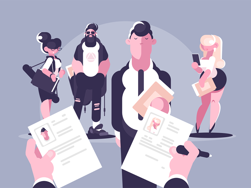 Election of candidates for vacancy character woman man choice recruitment vacancy candidate election kit8 flat vector illustration