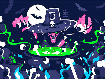 Halloween witch preparing potion cauldron character flat hag halloween illustration kit8 magic potion preparing ugly vector witch