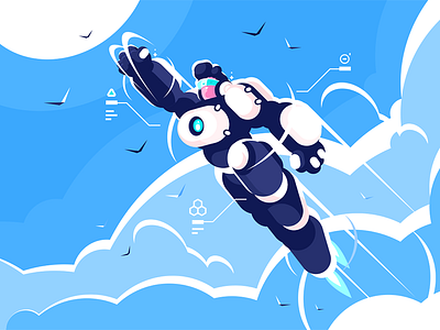 Flying Spacesuit Kit8 Net astronaut character costume flat flying hero illustration kit8 man robot sky spacesuit super vector