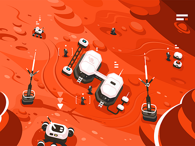 Mars planet station orbit base base character expedition flat illustration kit8 mars orbit planet space station vector