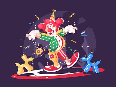 Circus show with cute clown animals balloon character circus clown comedian flat illustration kit8 show vector