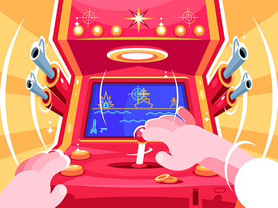 Sea battle arcade video game arcade battle character flat game gamer illustration kit8 machine playing sea slot vector video