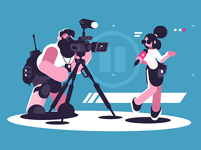Journalist and cameraman camera cameraman character flat girl illustration journalist kit8 man microphone report vector