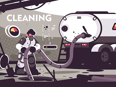 Sewer Cleaning service flat poster character cleaning flat illustration kit8 plumber professional service sewer uniform vector