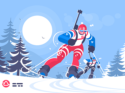 Biathlon race skiing man athlete biathlon character flat illustration kit8 man olympic race skiing sport vector winter