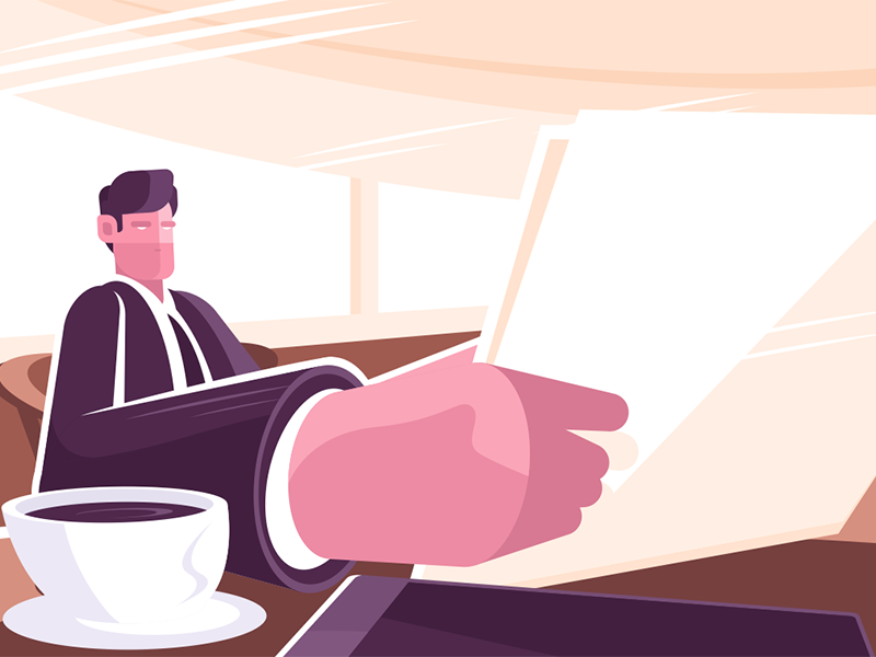 Businessman reading news character coffee man press newspaper reading businessman kit8 flat vector illustration