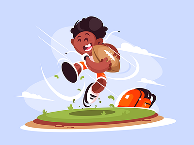 Little boy playing rugby outside ball boy character flat illustration kit8 little playing rugby sport vector