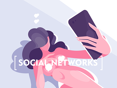 Beautiful girl in social networks character comment flat girl illustration kit8 like naked network selfie smartphone social vector woman young