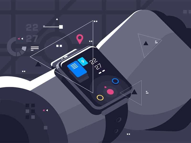 Modern smart watch on male hand display device hand male watch smart modern kit8 flat vector illustration