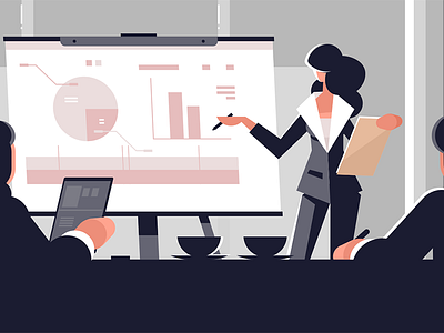 Woman making presentation board business character explaining flat illustration kit8 presentation suit vector woman young