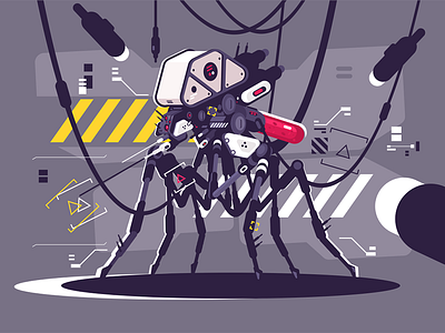Cybernetic robot mosquito drone character cybernetic cyborg drone flat flying futuristic illustration kit8 mosquito robot vector