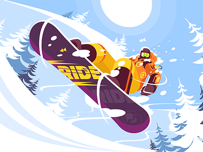 Jumping snowboarder in trendy suit character flat illustration jumping kit8 man snowboarder sport sportswear vector winter