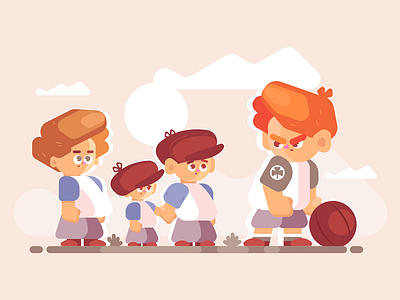 Boy fighter with good kids outside ball boy character child disgruntled fighter flat illustration kids kit8 vector