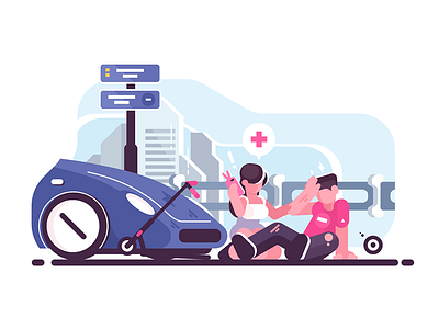 Traffic accident accident car character collision flat illustration kit8 man scooter traffic vector woman