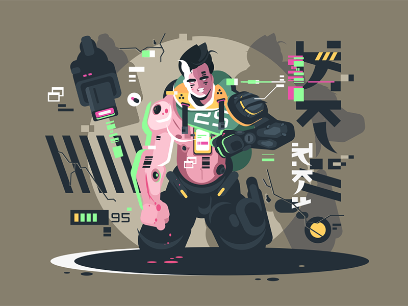 Smart drone character charge robot man drone smart kit8 flat vector illustration