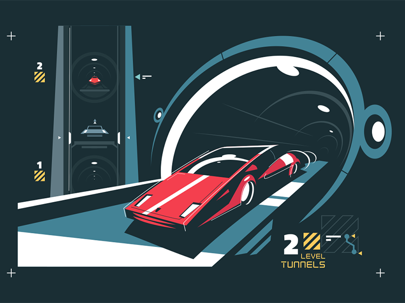 Two levels cars tunnel with map auto traffic map tunnel car level two kit8 flat vector illustration