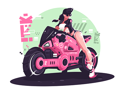 Girl on motorbike bike character design drawing flat future girl illustration kit8 moto motorbike people process vector video woman