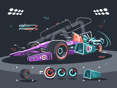 Racing car of F1 bolide car f1 flat illustration kit8 race racing supercar vector