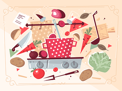 Kitchen pattern with food and kitchenware flat food illustration kit8 kitchen kitchenware pattern vector vegetables