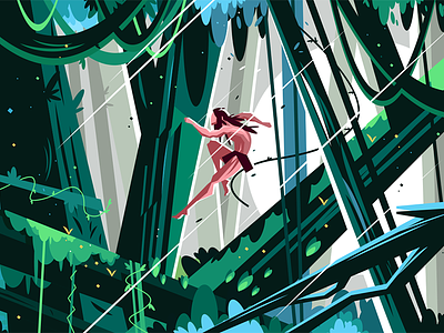 Wild man jumping in jungles character flat illustration jumping jungles kit8 man vector wild