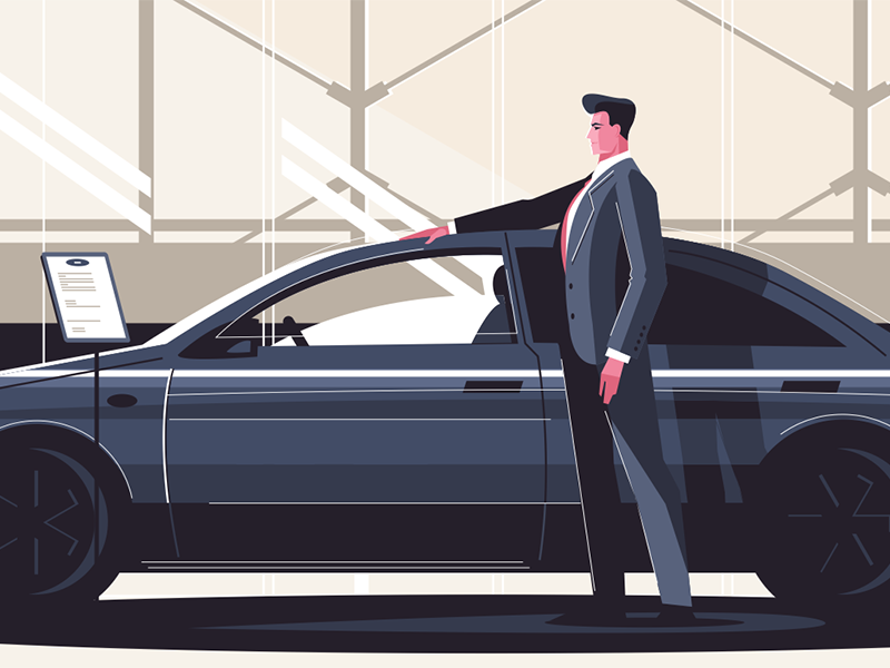 New car sale center kit8 flat vector illustration character seller man center sale car new