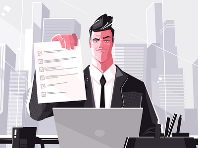 Confident man with checklist business character checklist confident flat illustration kit8 man vector