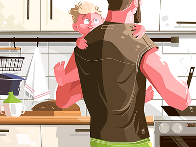 Father with kid character child cooking dad father flat illustration kid kit8 lonely vector