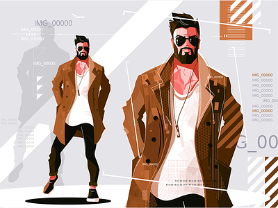 Stylish guy in coat bearded character coat flat guy illustration kit8 stylish vector