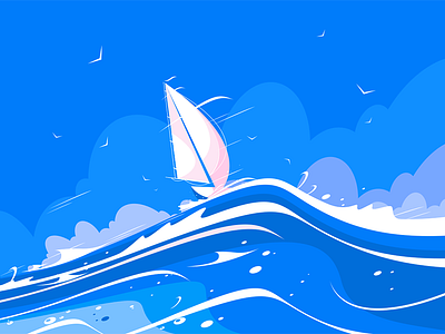 White sailing yacht boat flat floating illustration kit8 sailing sea vector waves yacht