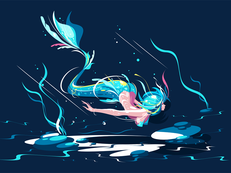 Swimming fairy mermaid kit8 flat vector illustration character nymph sea mermaid fairy swimming
