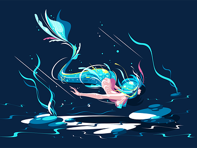 Swimming fairy mermaid character fairy flat illustration kit8 mermaid nymph sea swimming vector