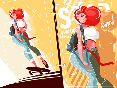 Girl on skateboard character flat girl illustration kit8 skateboard vector woman