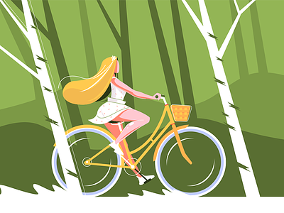 Cute girl riding bike bike character flat girl illustration kit8 park riding vector woman