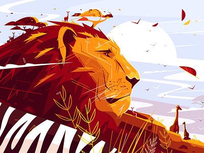 Majestic lion on safari beast character flat giraffe illustration king kit8 lion lying safari vector