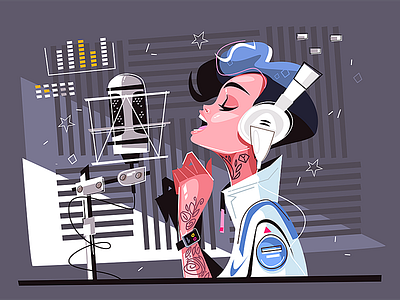 Voice recording studio character flat illustration kit8 pretty recording studio vector voice woman