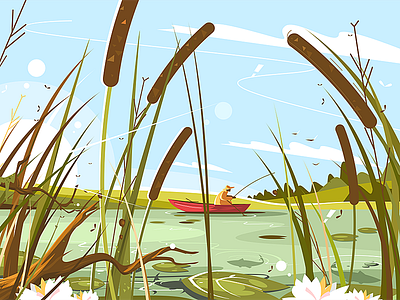 Fisherman fishing in pond boat fisherman fishing flat illustration kit8 man pond sitting vector