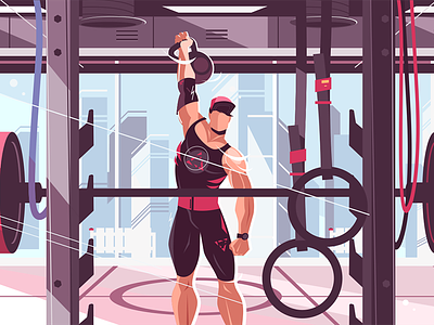 Athlete training in gym athlete flat gym illustration kit8 man muscles pumping strong training vector